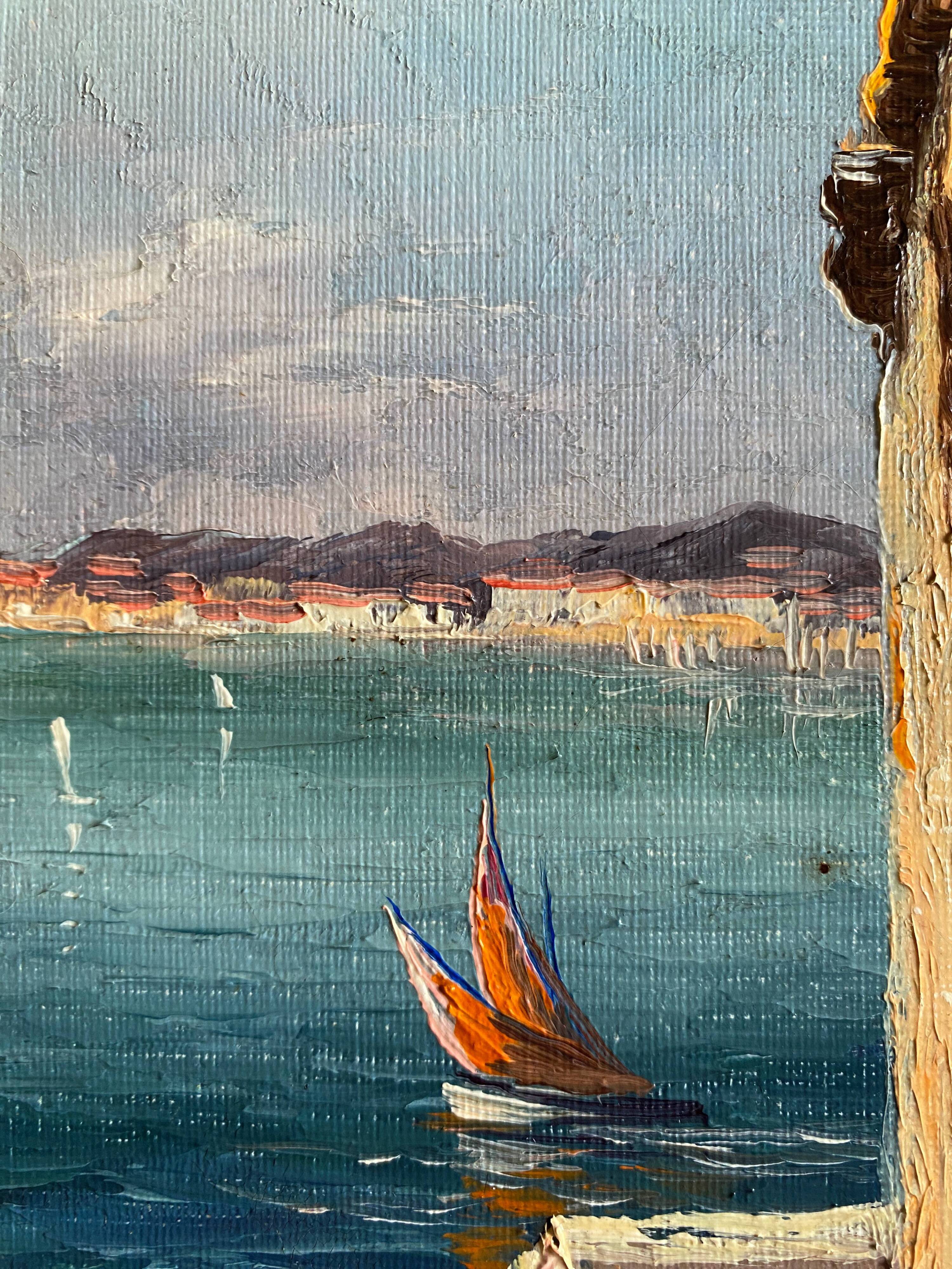 HST Marine painting "Live alley of Calvi" Corsica signed circa 1950