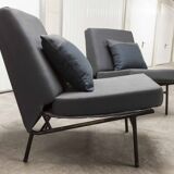Airborne double bench seat restored foam and new fabrics + 2 matching cushions