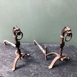 Pair of ancient chenets "Les griffons"