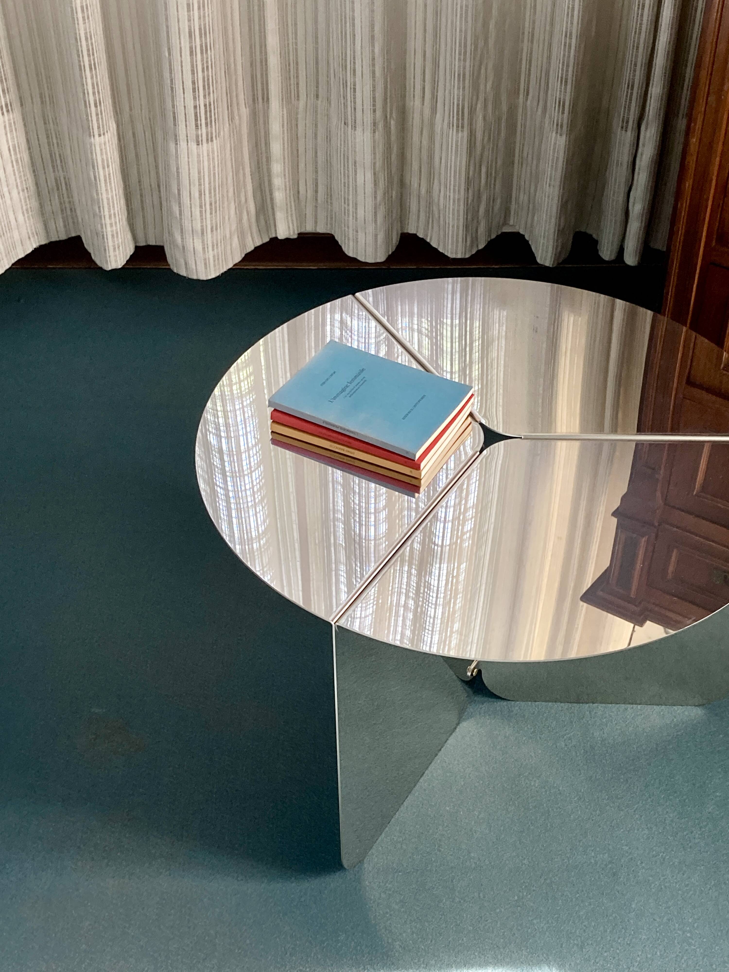 "120" coffee table in stainless steel, minimal design by folding metal