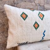 Handmade White Moroccan Cushion Cover (60x40 cm) for Kilim Rug, Cushion Cover,