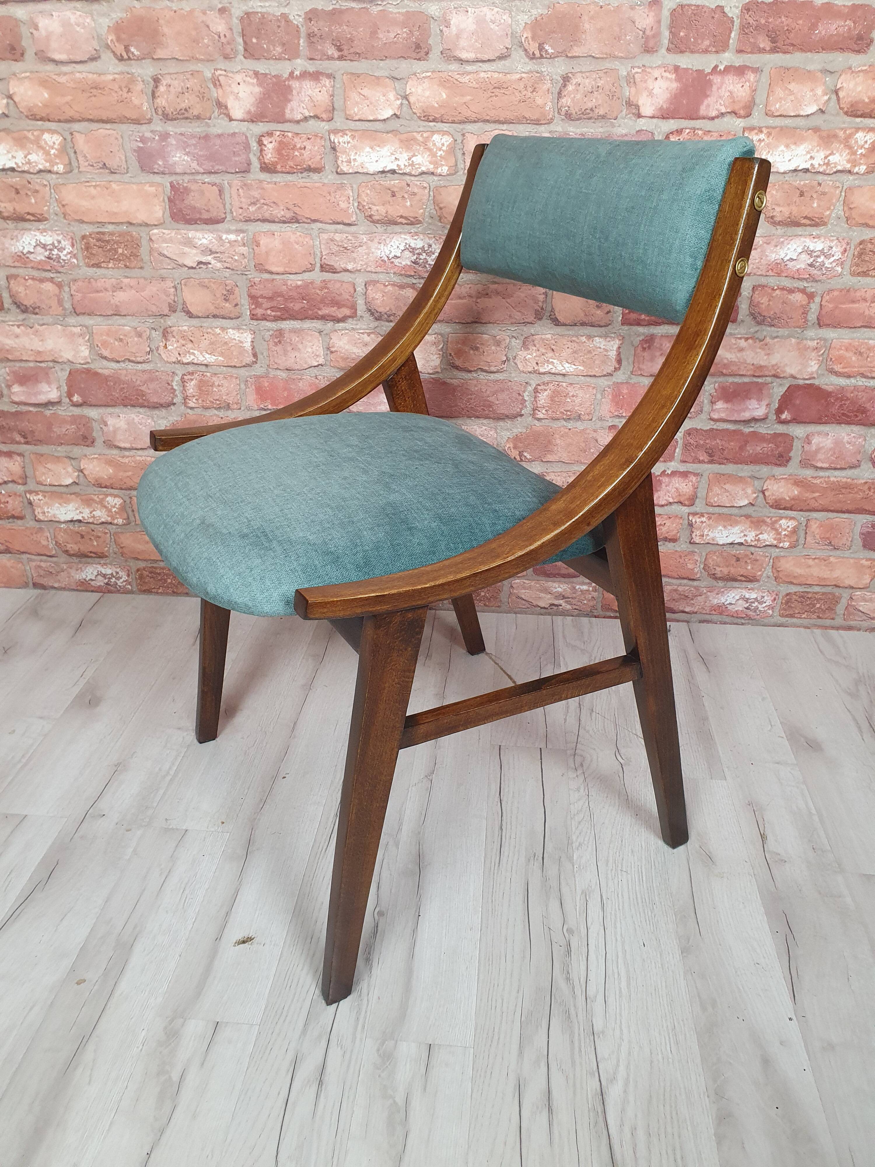 Renovated GFM 57 chair, Skoczek, designed by J. Kędziorek, navy blue