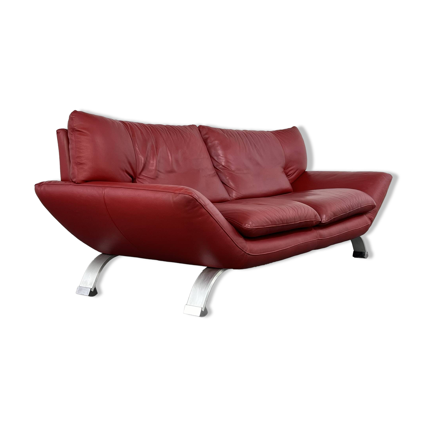 Italian design 3-seater sofa in leather and metal