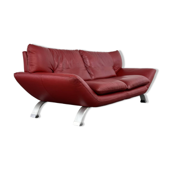 Italian design 3-seater sofa in leather and metal