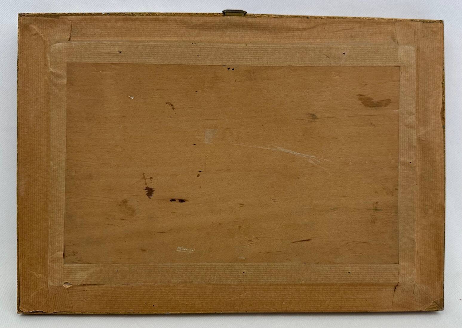 Petite huile sur toile vintage "La ferme et sa basse-cour "