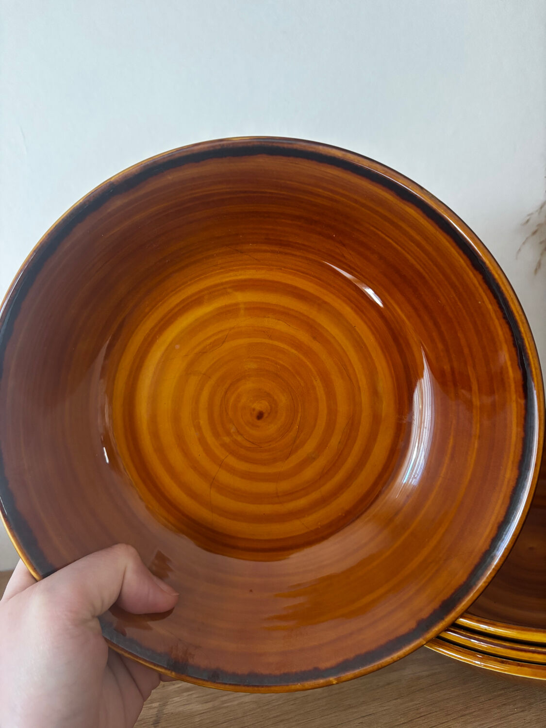 Vintage set of 6 honey brown deep plates Luneville.