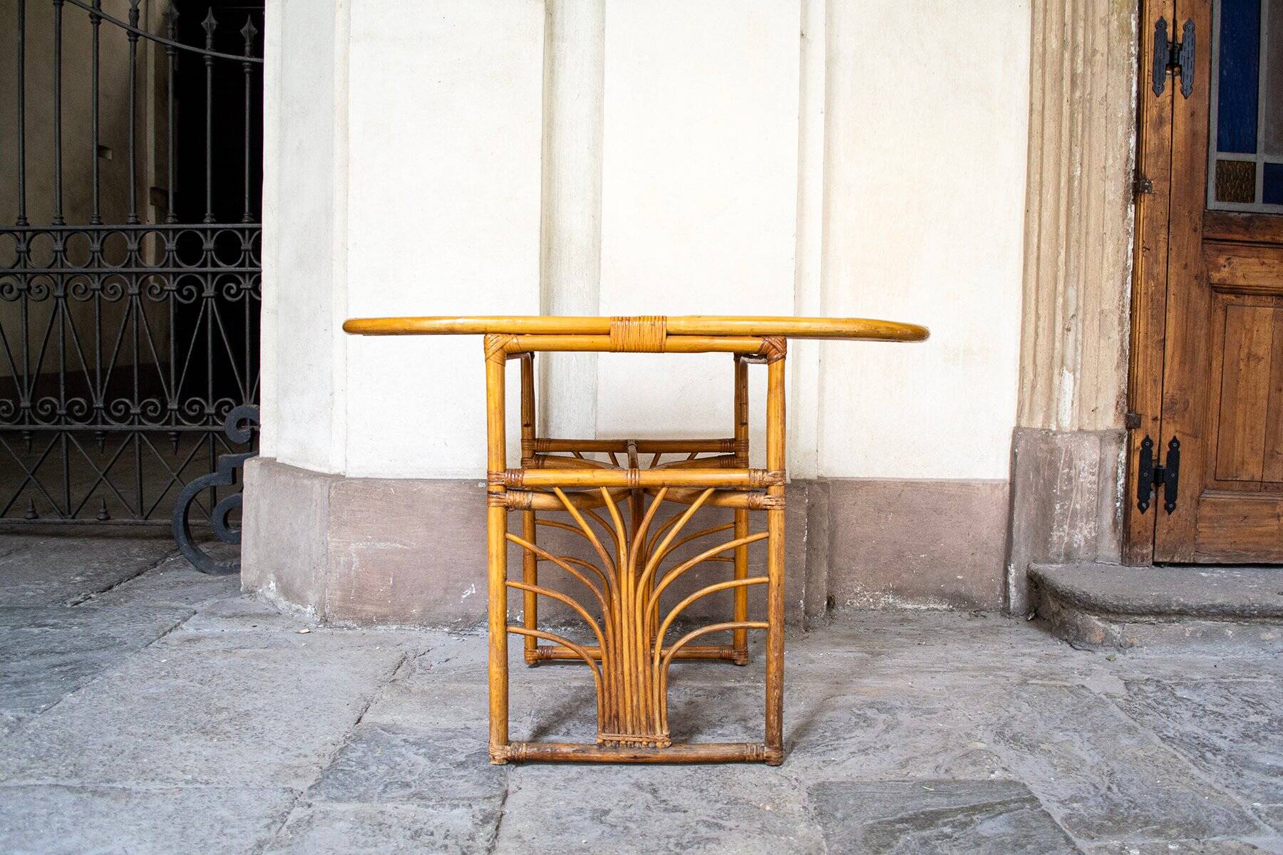 Art Deco bamboo wicker coffee table by Vivai del Sud, 1960s