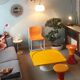Lot table basse coffre orange  pivotante + tatam sramp 70's