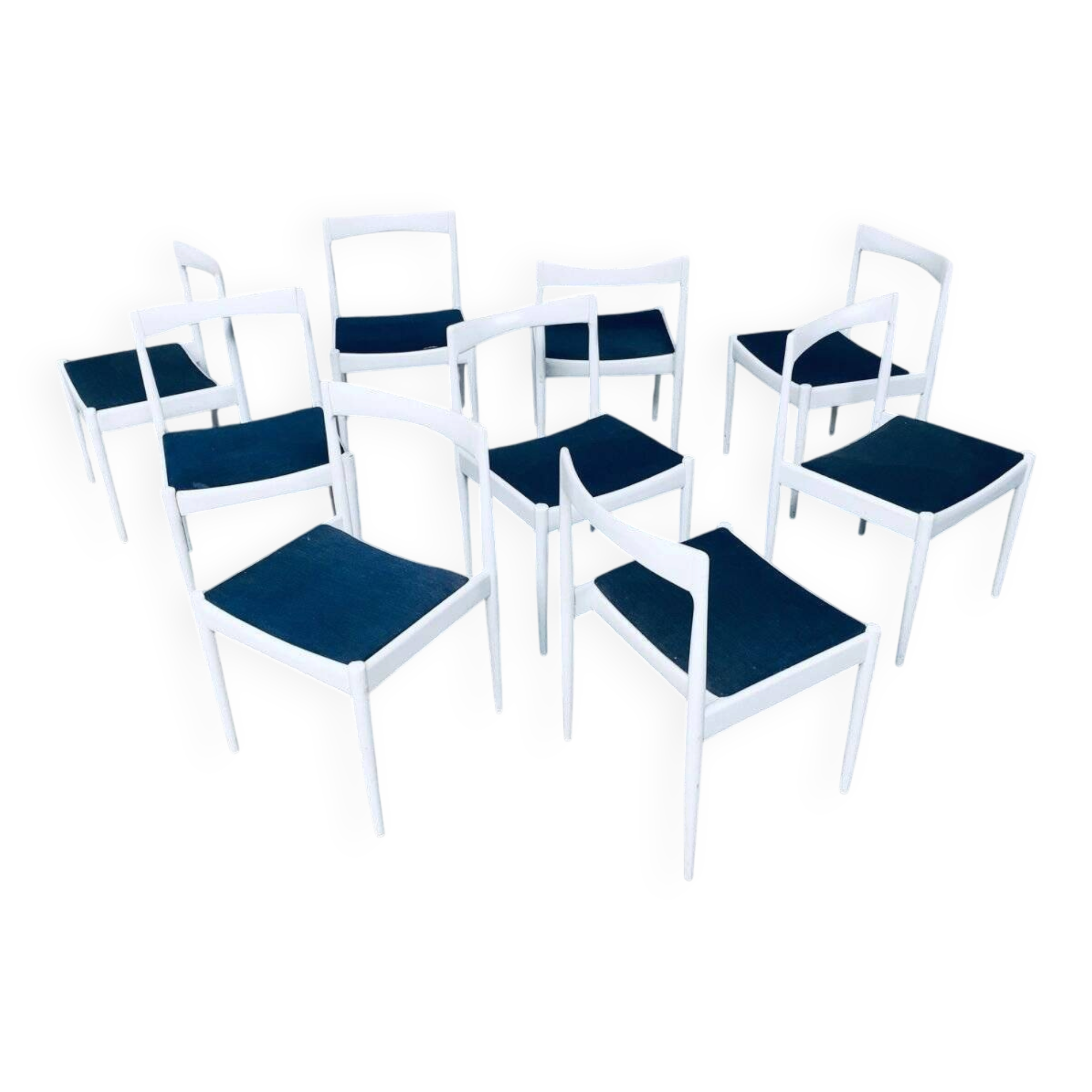 Belgian White Dining Chair, 1970s, Set of 9