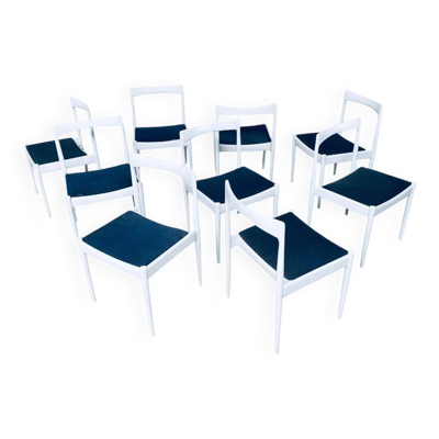 Belgian White Dining Chair, 1970s, Set of 9