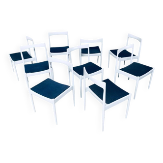 Belgian White Dining Chair, 1970s, Set of 9