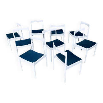 Belgian White Dining Chair, 1970s, Set of 9