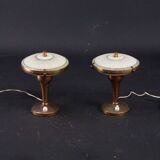 Rare pair of bedside lamps in curved glass attributed to Pietro Chiesa. Ita
