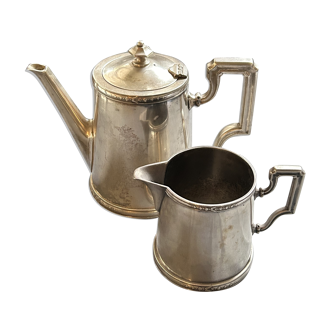 Ercuis coffee maker and dairy maker in silver metal