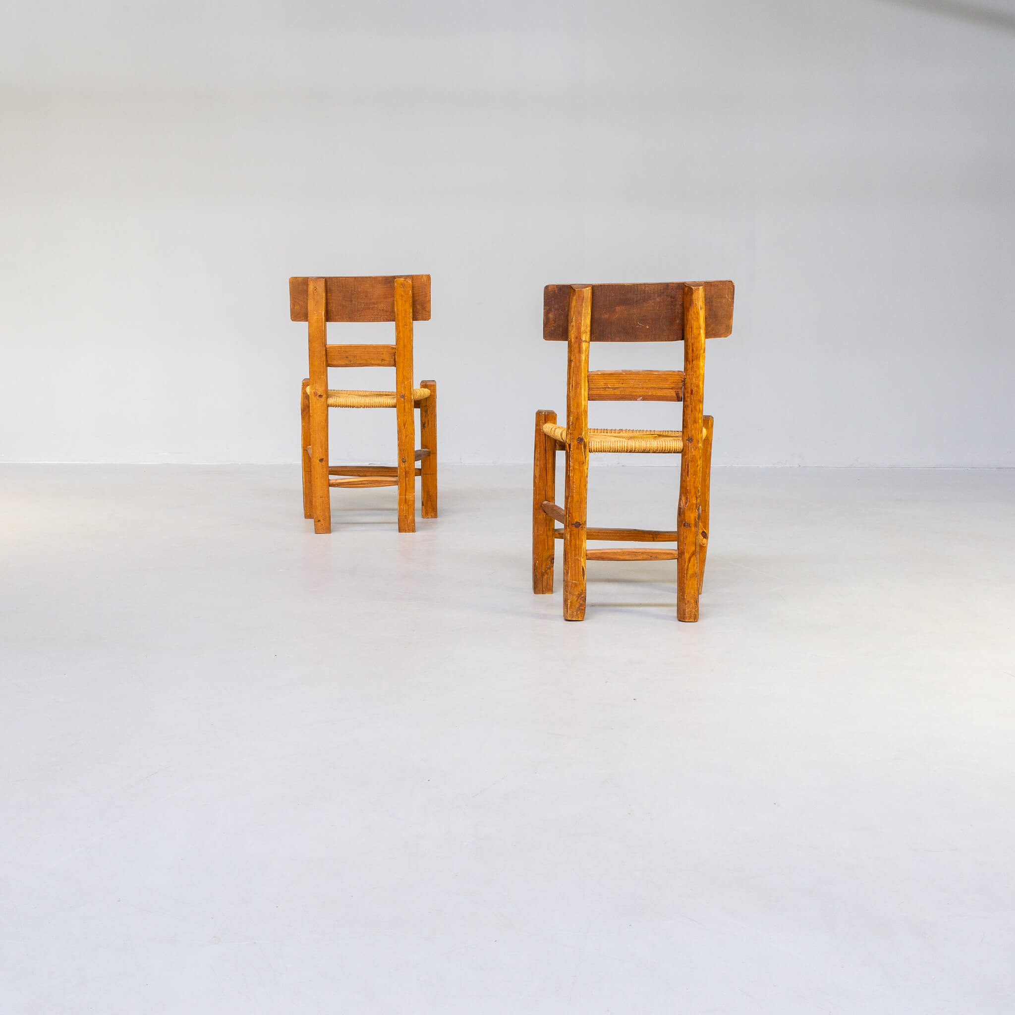 60s pine wabi sabi dining or side chair set of 2