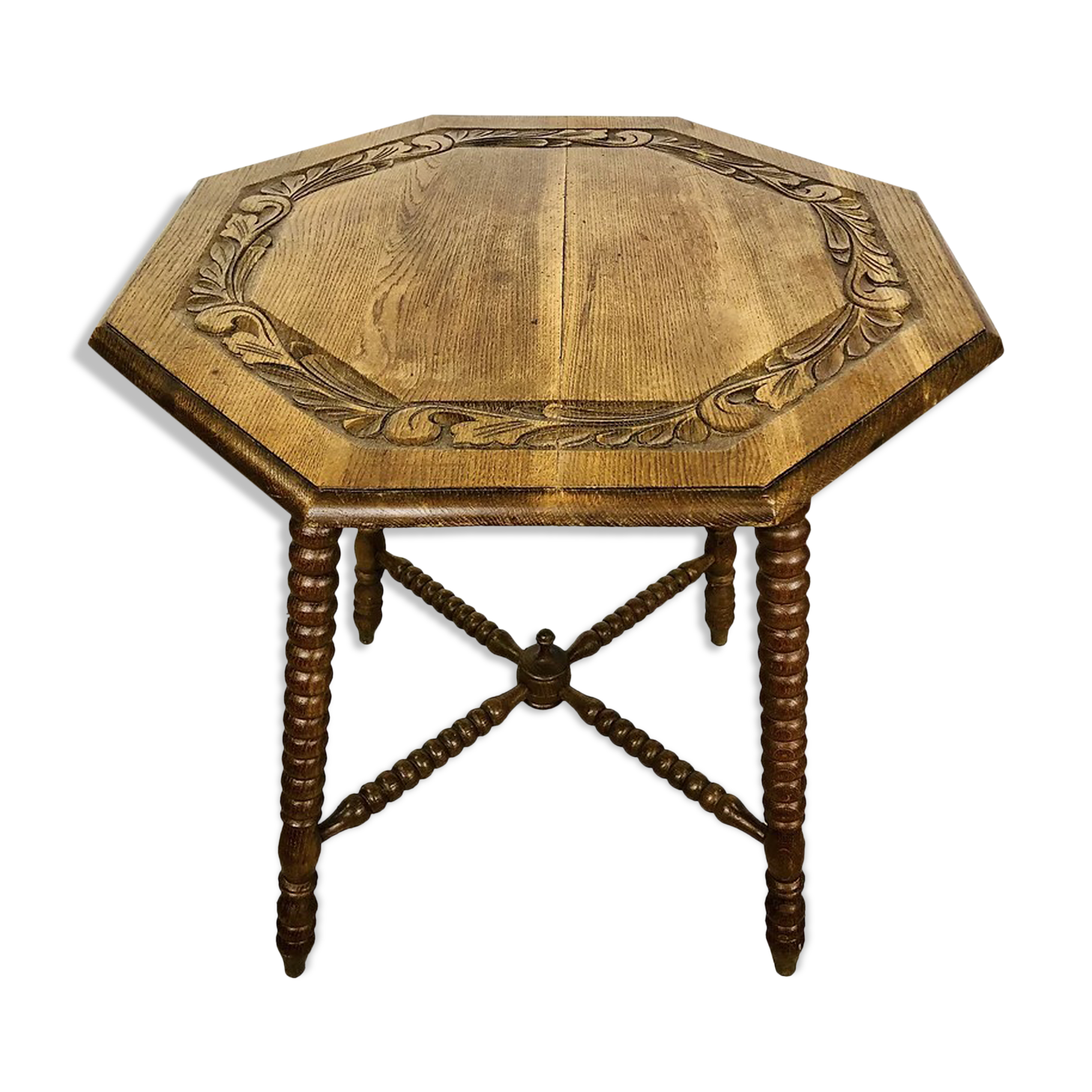 Carved antique wooden table with 8 sides