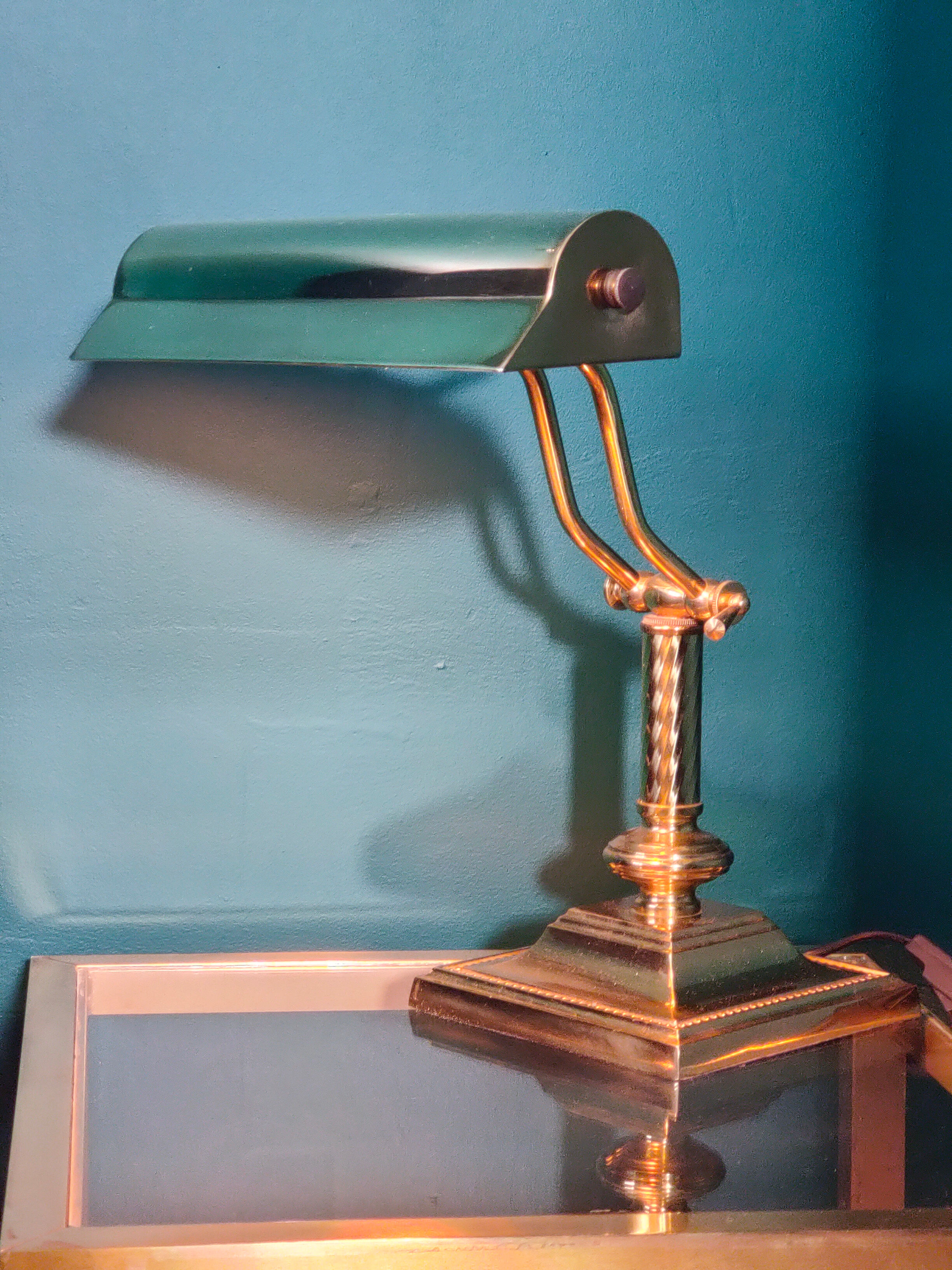 lampe de banquier/lampe de notaire - métal verre