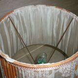 Brutalist lamp in vine stock and vintage rope or fabric lampshade