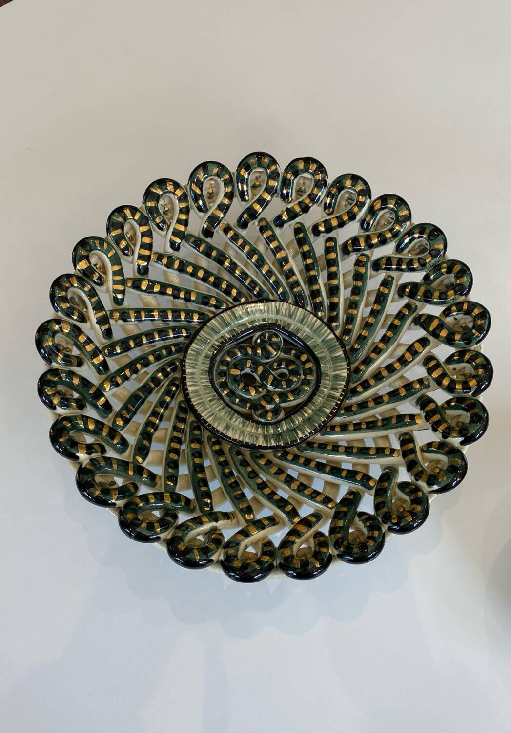 Large woven and twisted ceramic basket, Fase, Vallauris