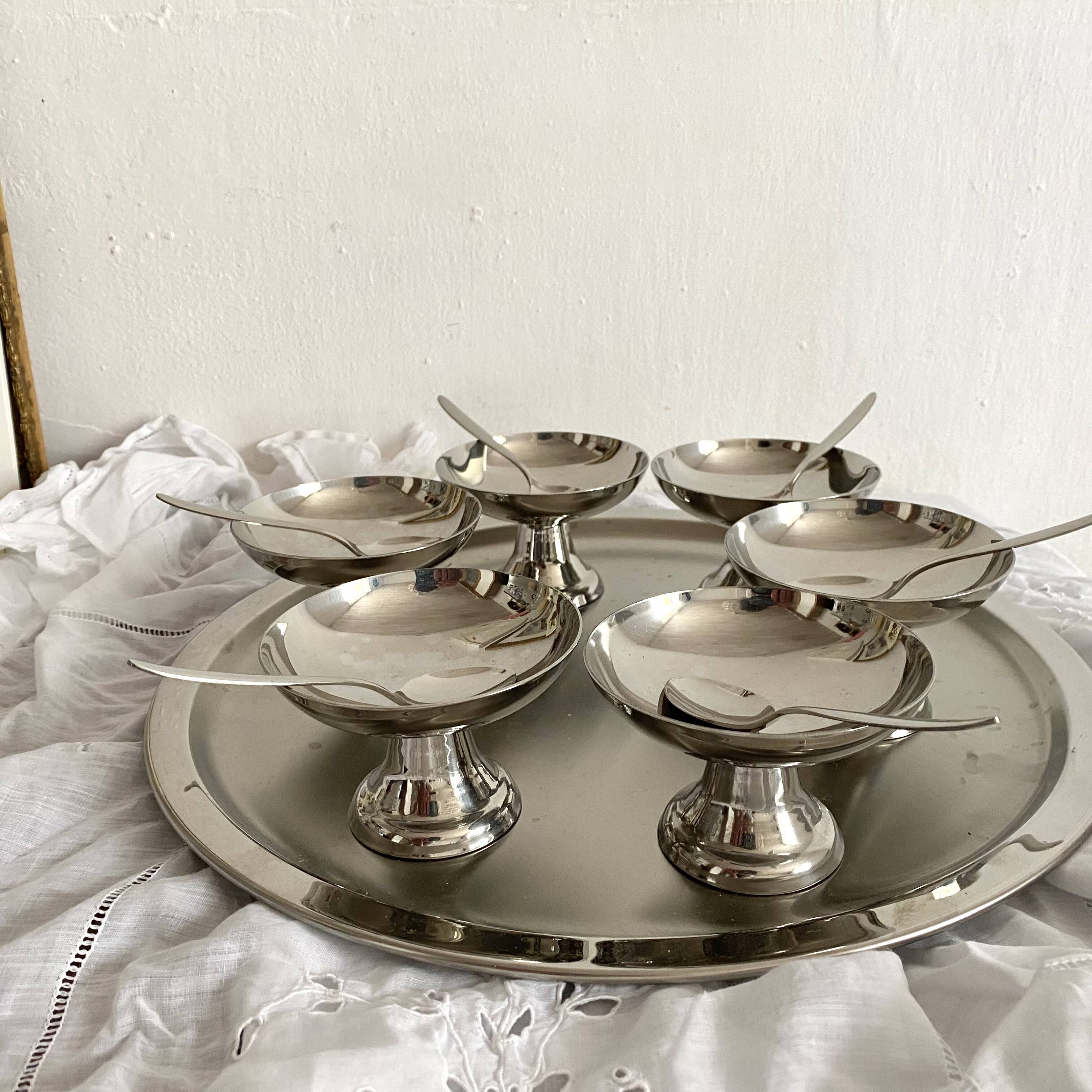 Stainless steel ice cream cup and tray set