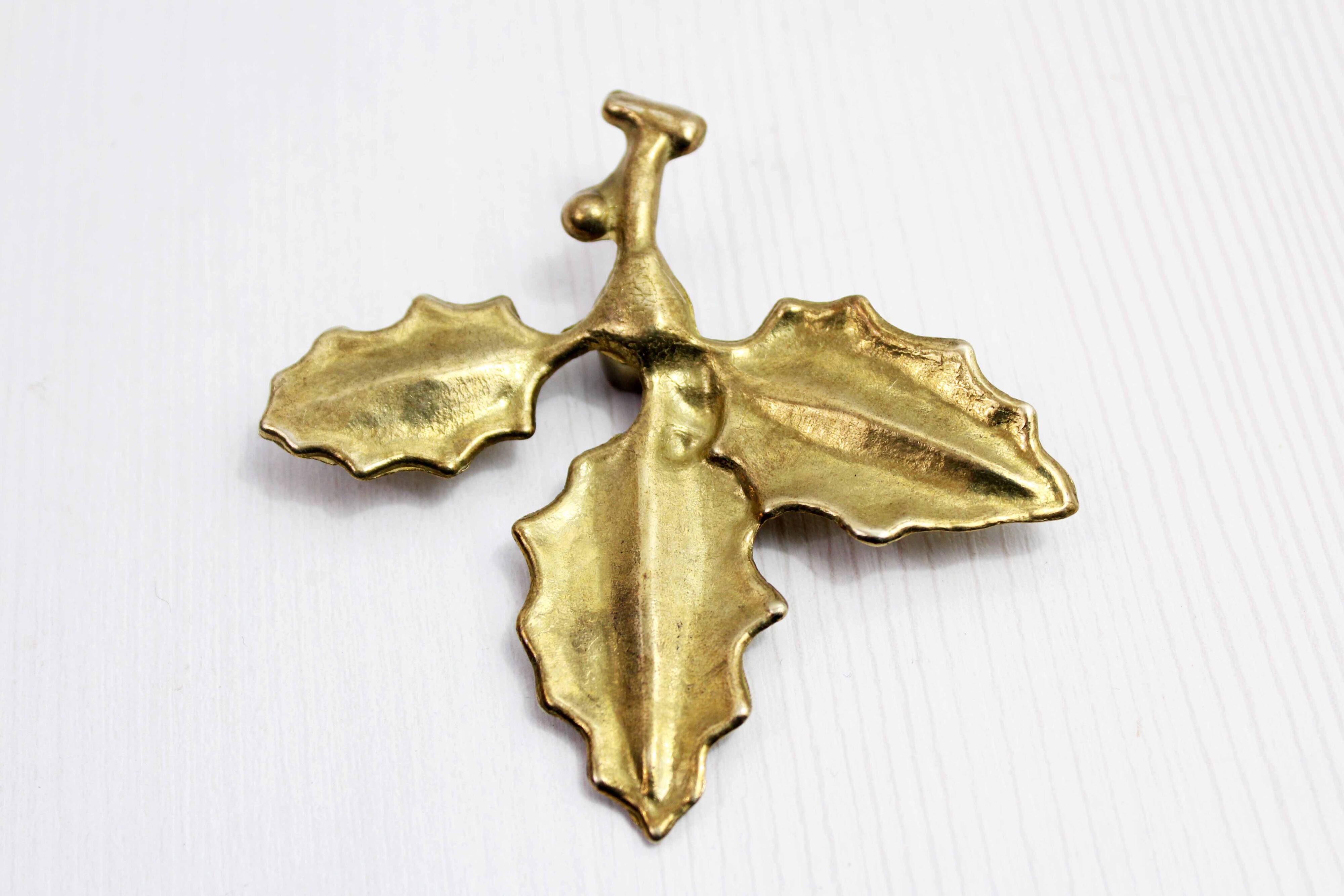 Vintage Holly Candle Holder, Brass