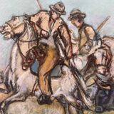 Pastel painting of a horseman scene