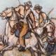 Pastel painting of a horseman scene