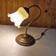 Tulip table lamp with a swan neck in brass and opaline Art Deco.