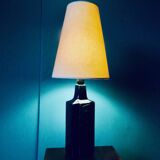 Tall blue enamelled stoneware lamp, signed "Désirée". Danemak 1965