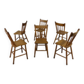 Set of 6 Antique Rustic Wooden Dining Chairs 1900