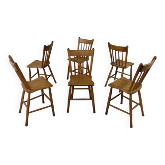 Ensemble de 6 chaises à manger antiques rustiques en bois 1900
