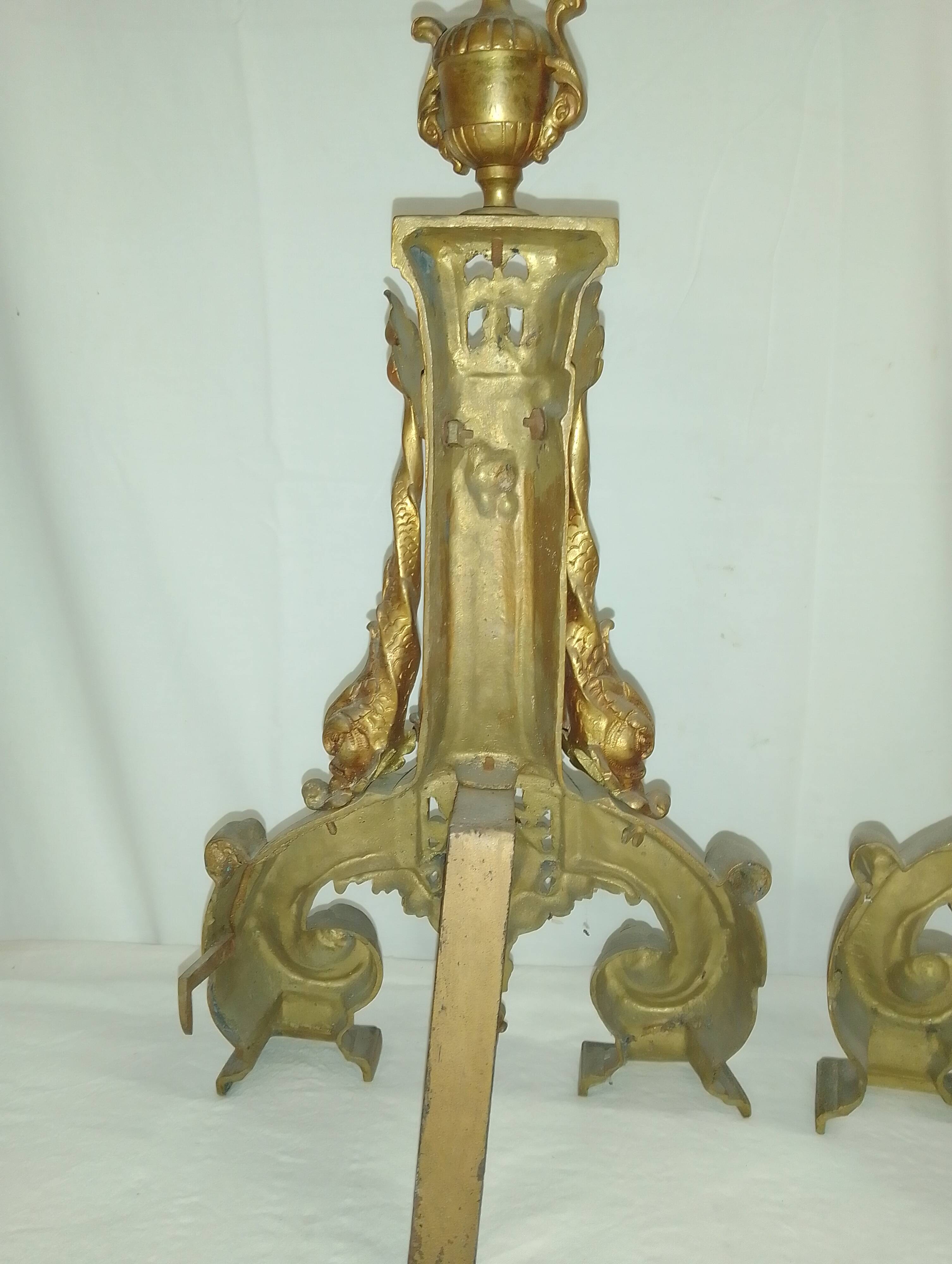 2 Bronze Fireplace Andirons 19th Century