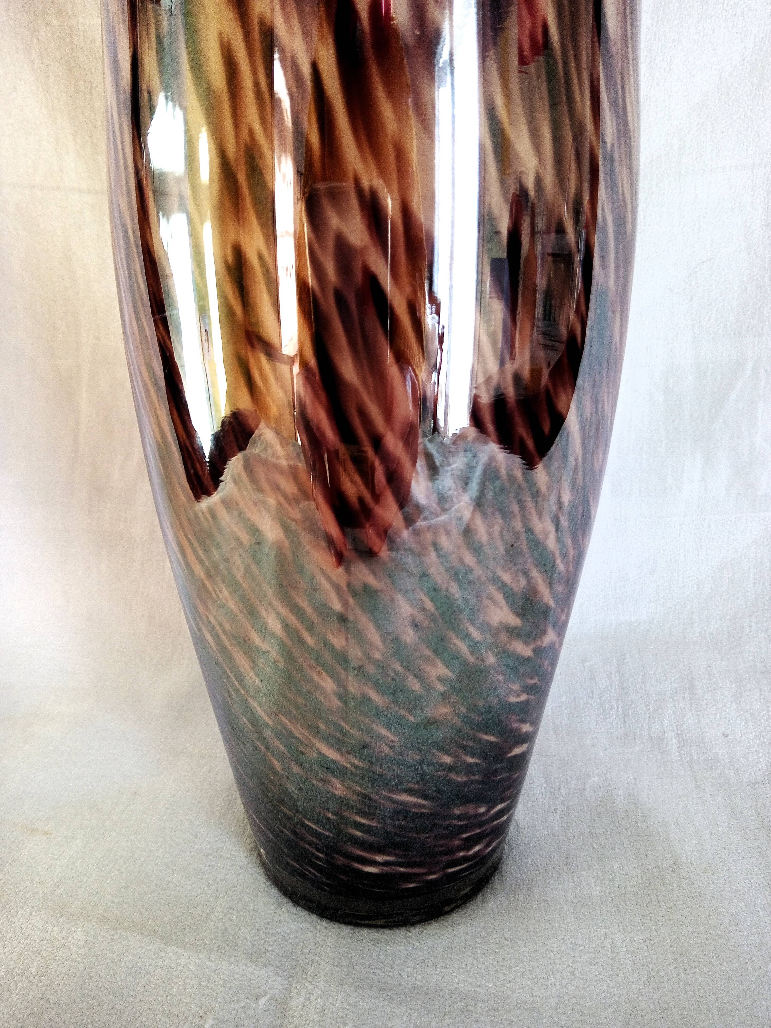 Murano glass bottle vase, brown and beige rain patterns, h - 41 cm.