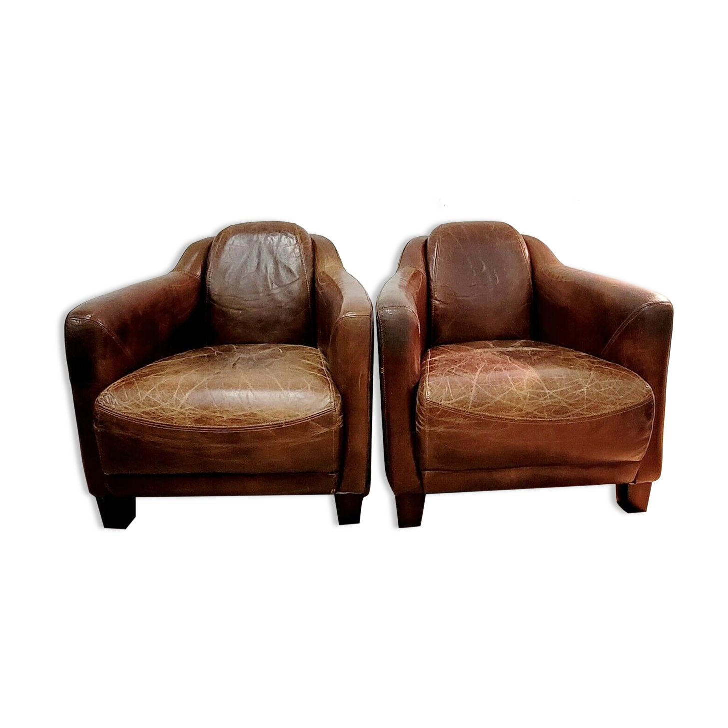 Pairs of vintage leather club armchairs