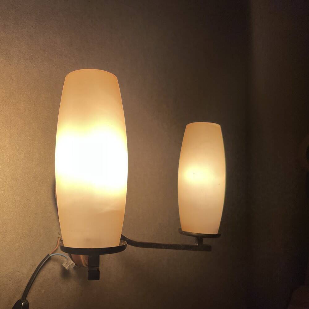 Mid Century Modern double opaline glass wall sconce