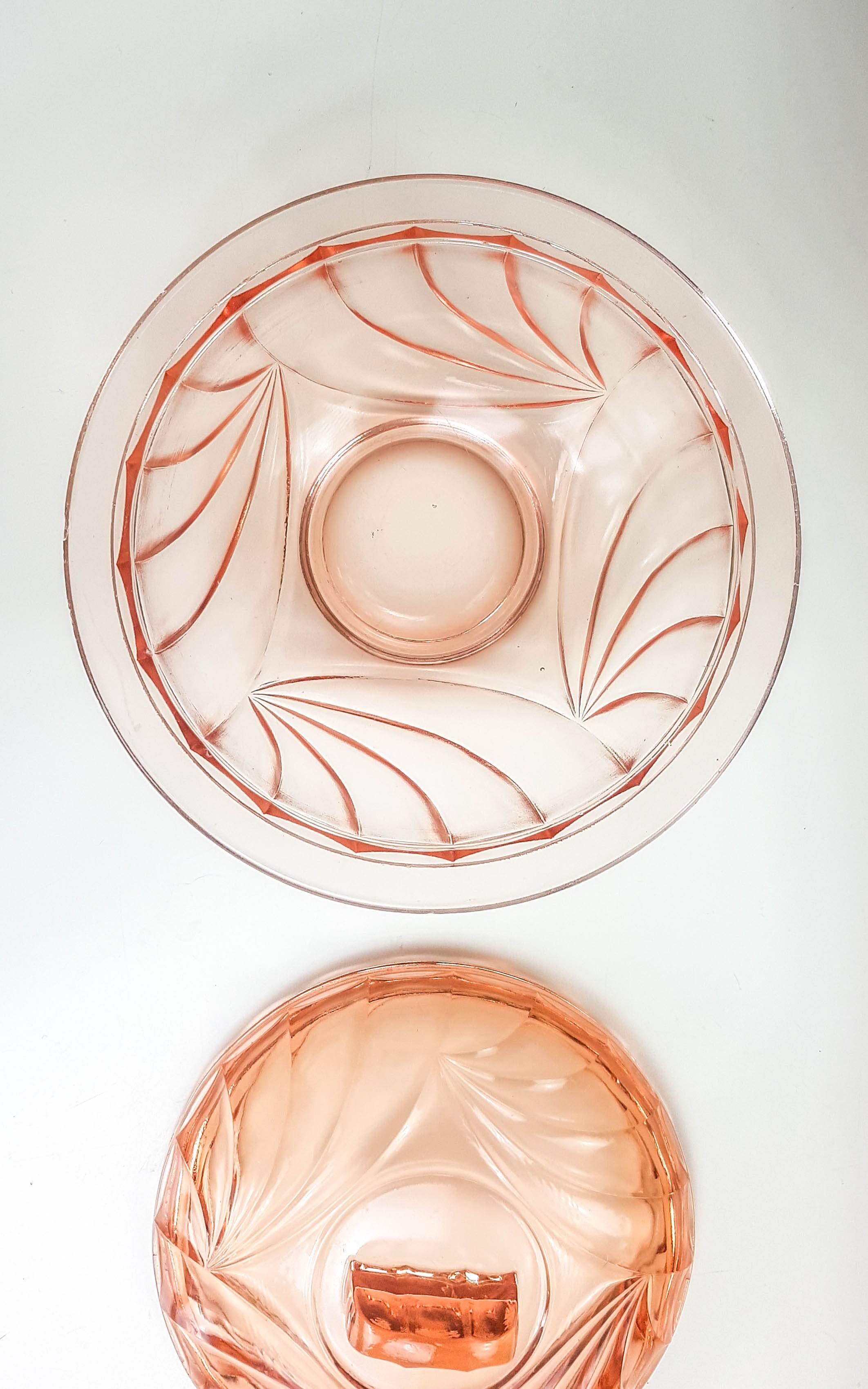 Vintage pink glass art deco candy box 1950