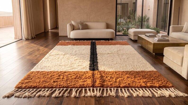Large Berber rug made of natural wool, traditionally handwoven, 3/4 m.