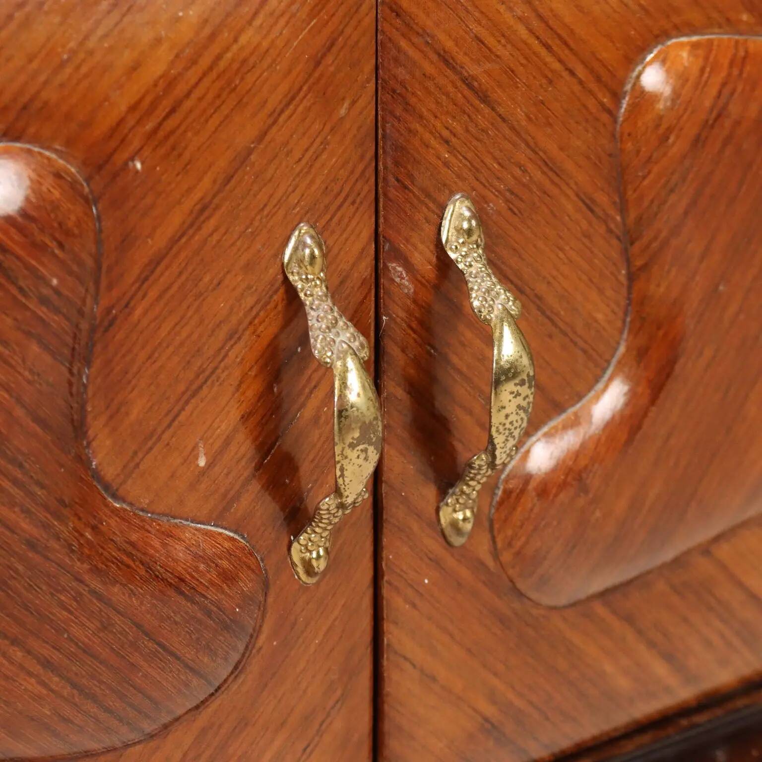 Pair of vintage bedside tables in exotic wood veneer, design, Italy, 1950s