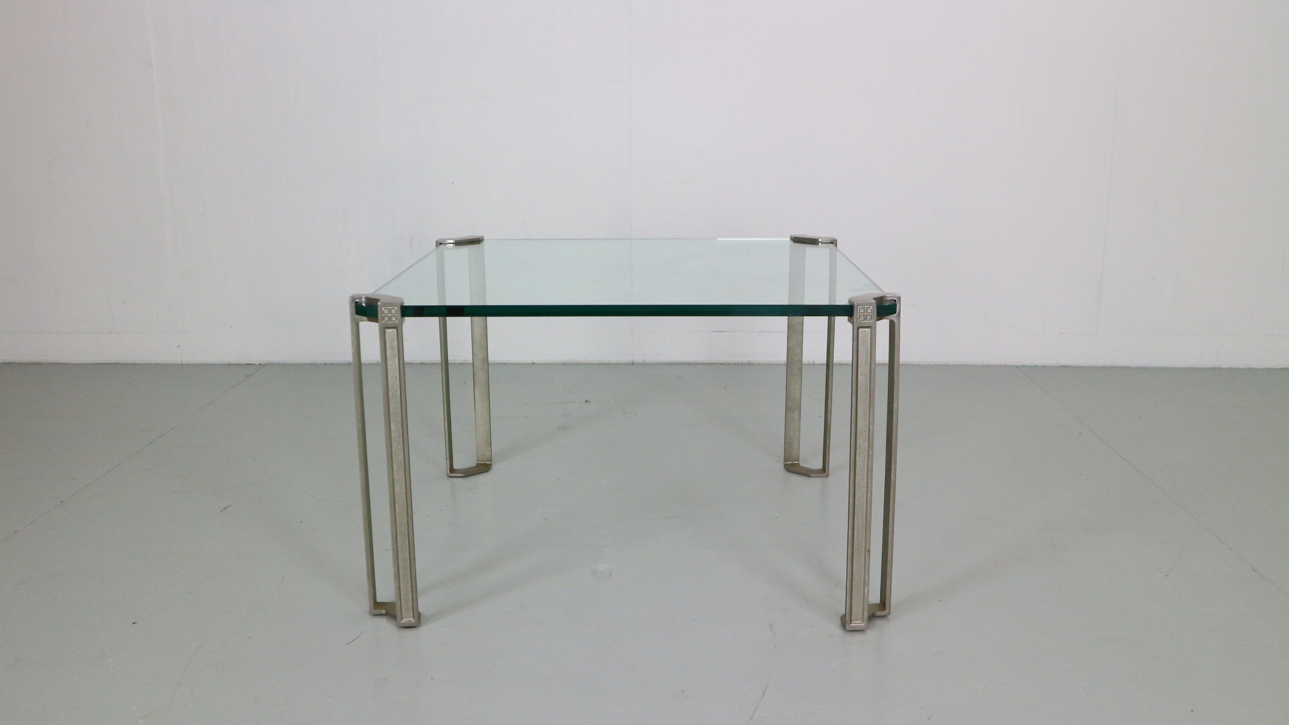 Peter Ghyczy for Ghyzcy Square Glass Coffee Table, 1970's Hollywood Regency