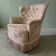 Light pink vintage armchair with flowers / single armchair with fringes