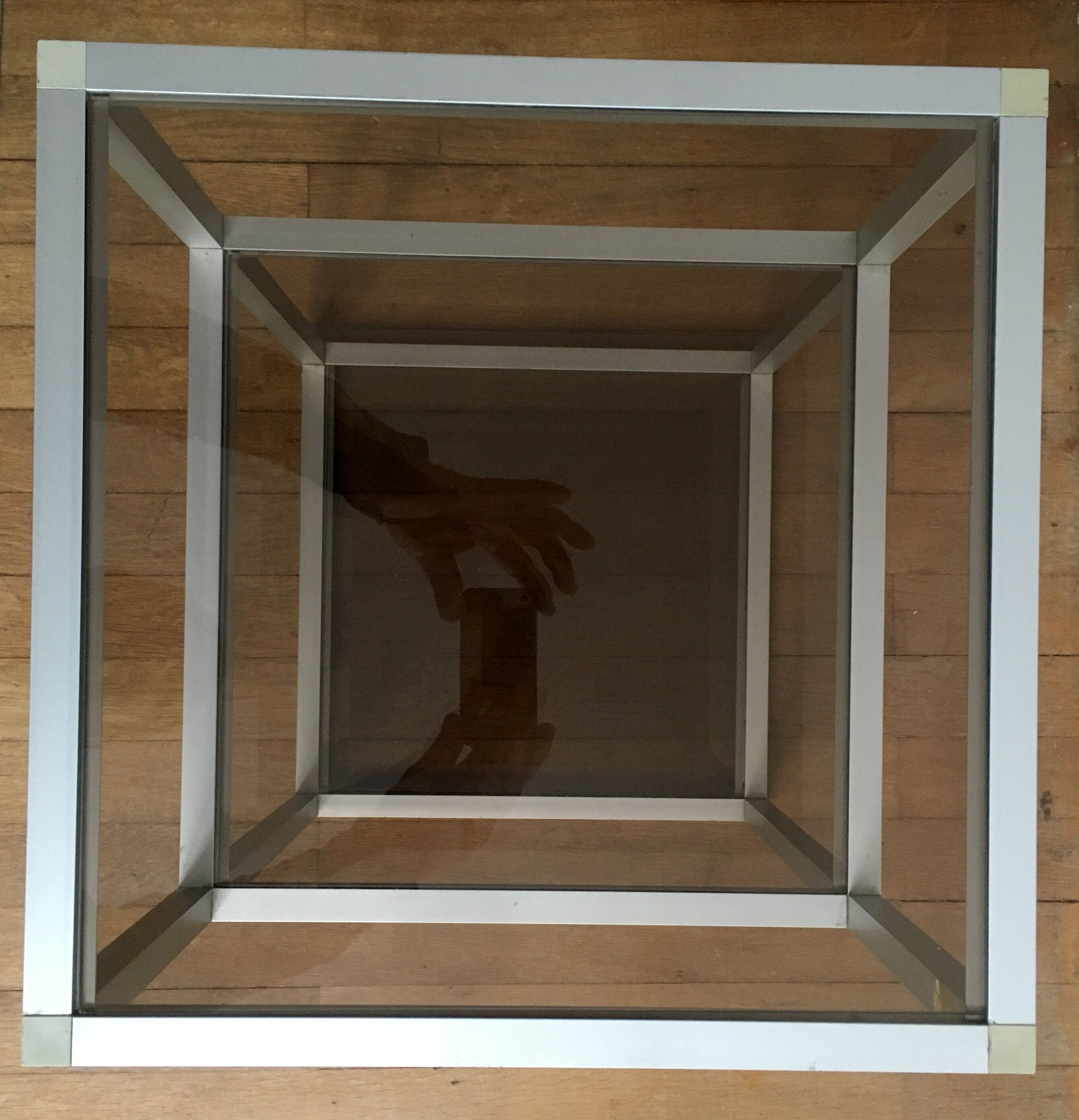 Aluminium and smoked glass side table - 70s