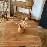 Table basse carrée de ferme ancienne en bois massif brut, 1 tiroir