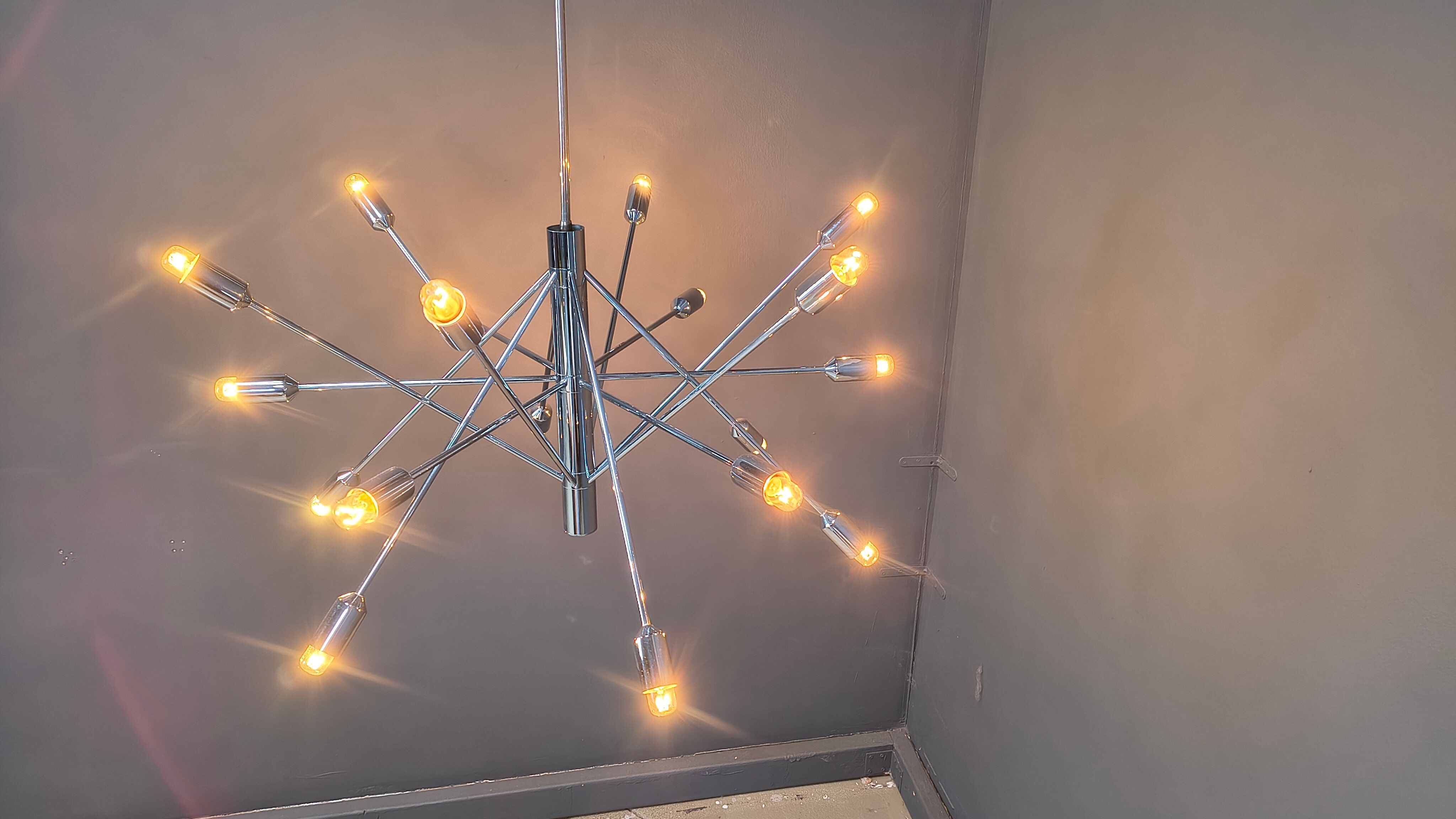 Vintage chrome sputnik style chandelier, 1970s
