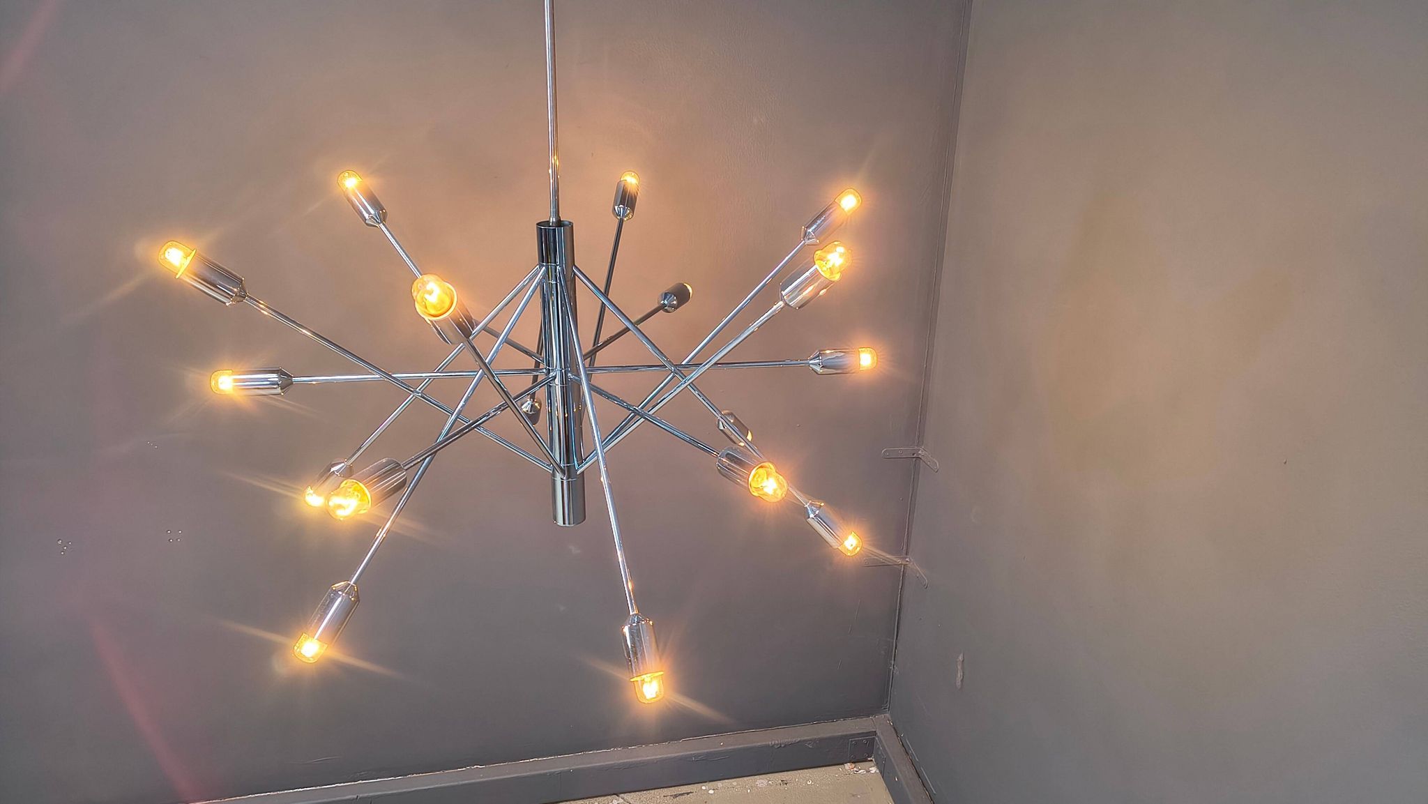 Vintage chrome sputnik style chandelier, 1970s