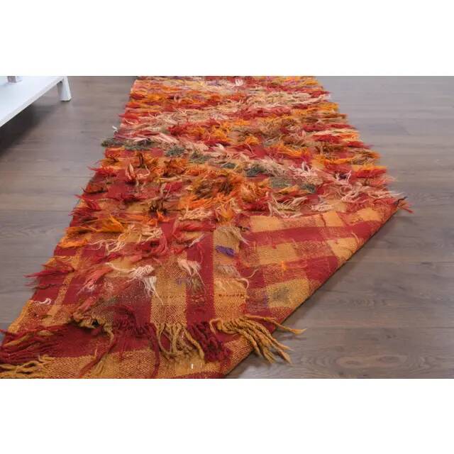 Vintage Turkish Oushak Handmade Wool Cotton Red Kilim Runner 86x231