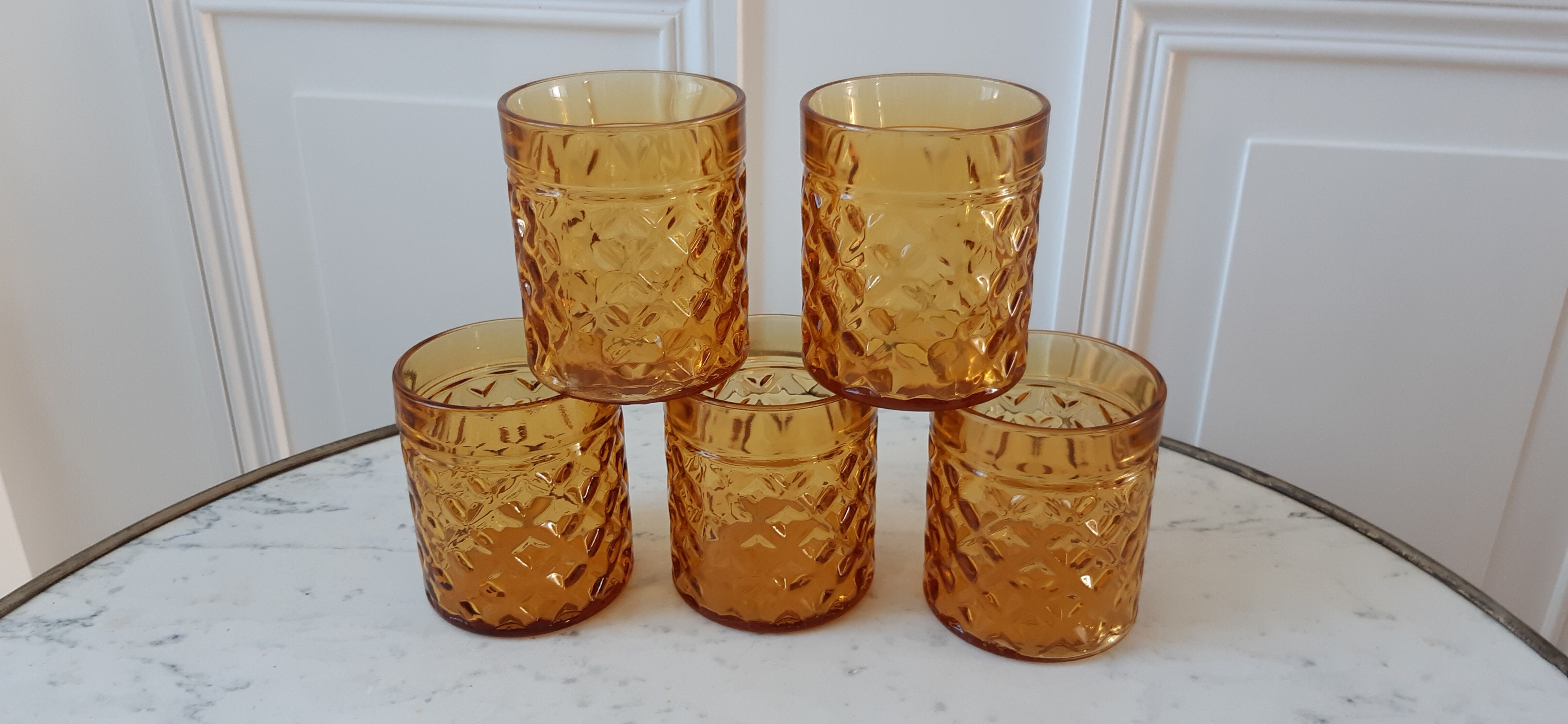 Set of 5 amber whisky glasses 70s