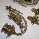 2x Art Nouveau Swivel Arm Piano or Wall Candle Holders Brass Dragon Griffin