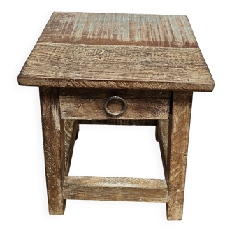 Small teak stool with 1 drawer