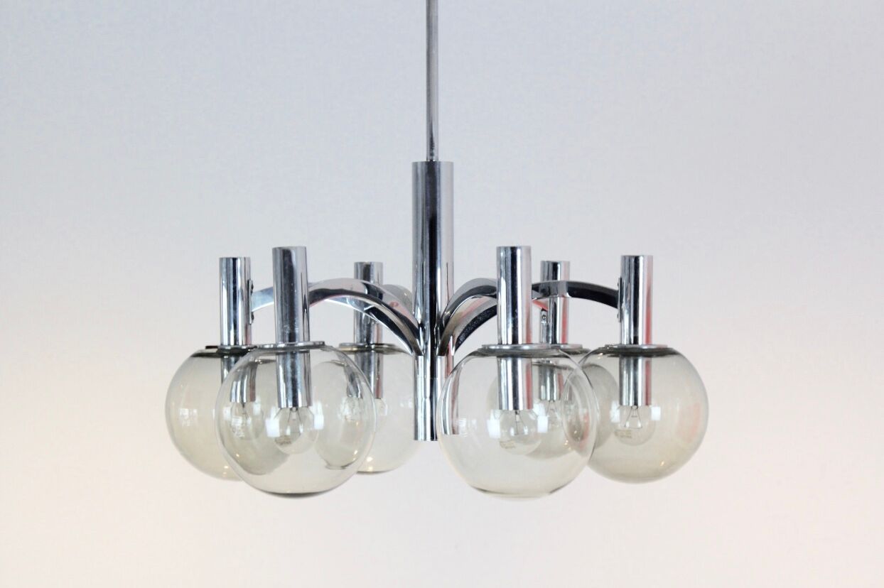 Chrome and glass vintage by Kaiser lights chandelier