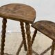 Set of 2 tripod stools with turned legs, vintage plant holder, 1960s